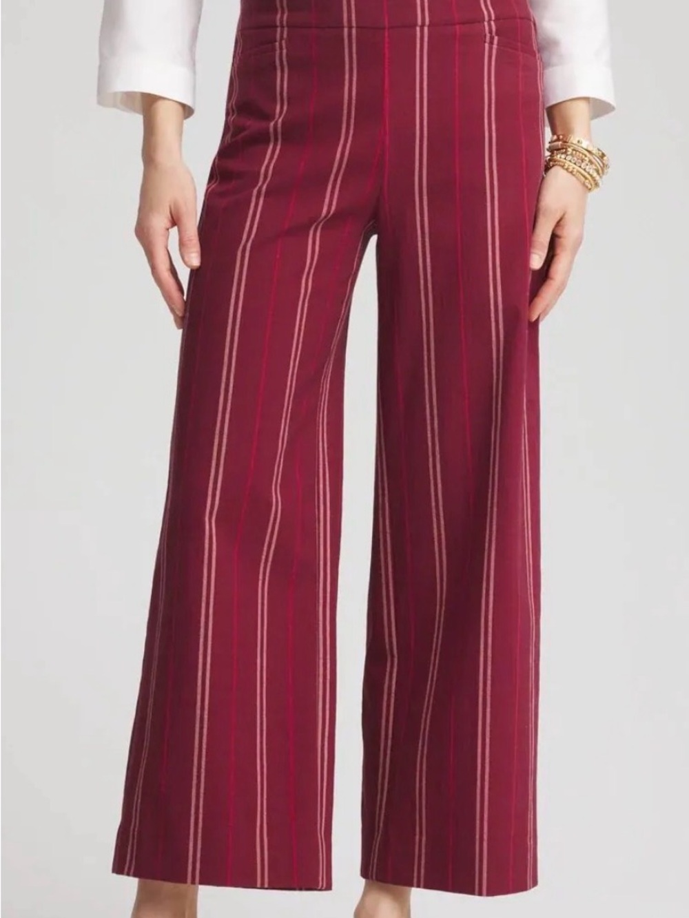 NWT Chico’s Brigitte So Slimming Striped Slub Wide-Leg Cropped Pants Women’s 14